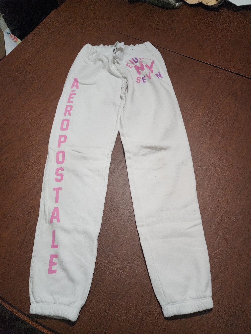 Aeropostale White Jogger Sweatpants with Pink Logo